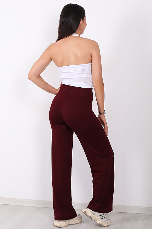 Beli Lastikli Yüksek Bel Bordo Kadın Modal Pantolon - 5