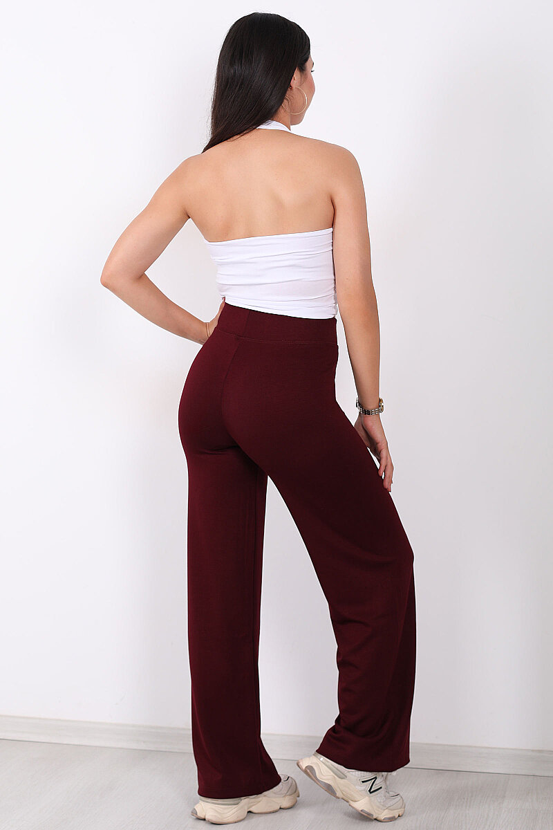 Beli Lastikli Yüksek Bel Bordo Kadın Modal Pantolon - 5