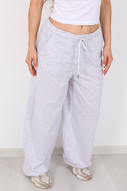 Beli Lastiklli Paça Stoperli Gri Kadın Pantolon - Berox (1)