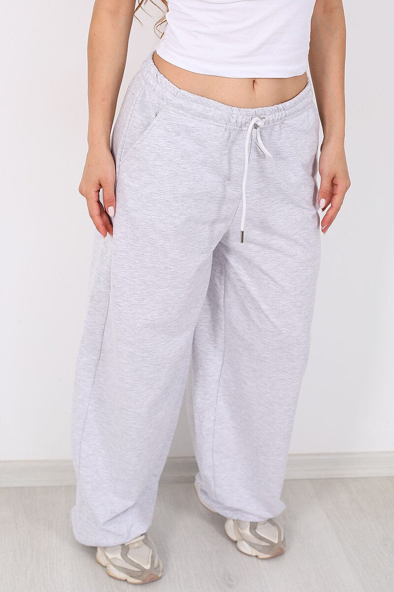 Beli Lastiklli Paça Stoperli Gri Kadın Pantolon - 2
