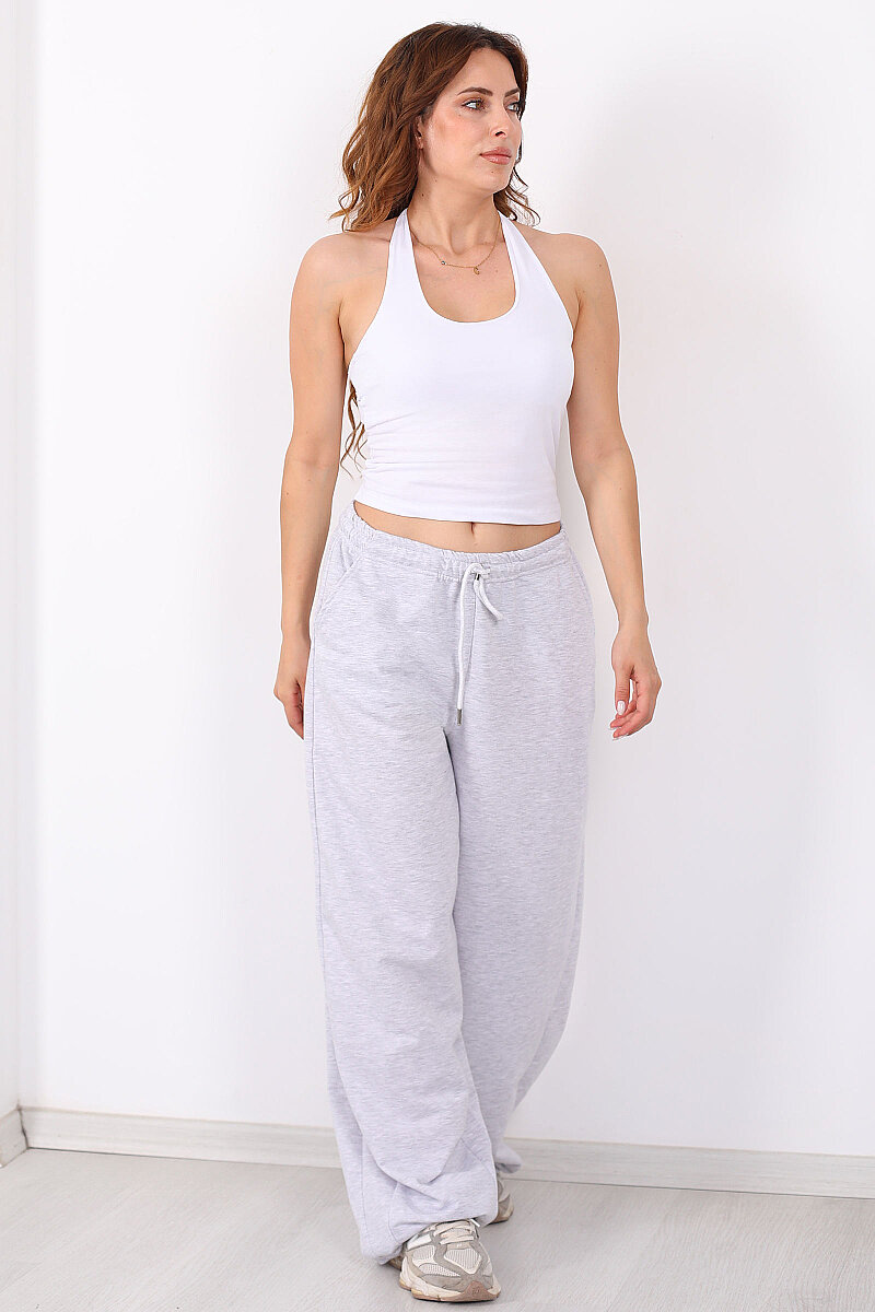 Beli Lastiklli Paça Stoperli Gri Kadın Pantolon - 3