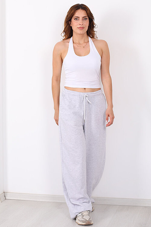 Beli Lastiklli Paça Stoperli Gri Kadın Pantolon - 6