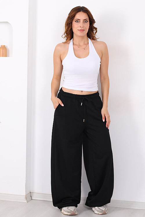 Beli Lastiklli Paça Stoperli Siyah Kadın Pantolon - Berox