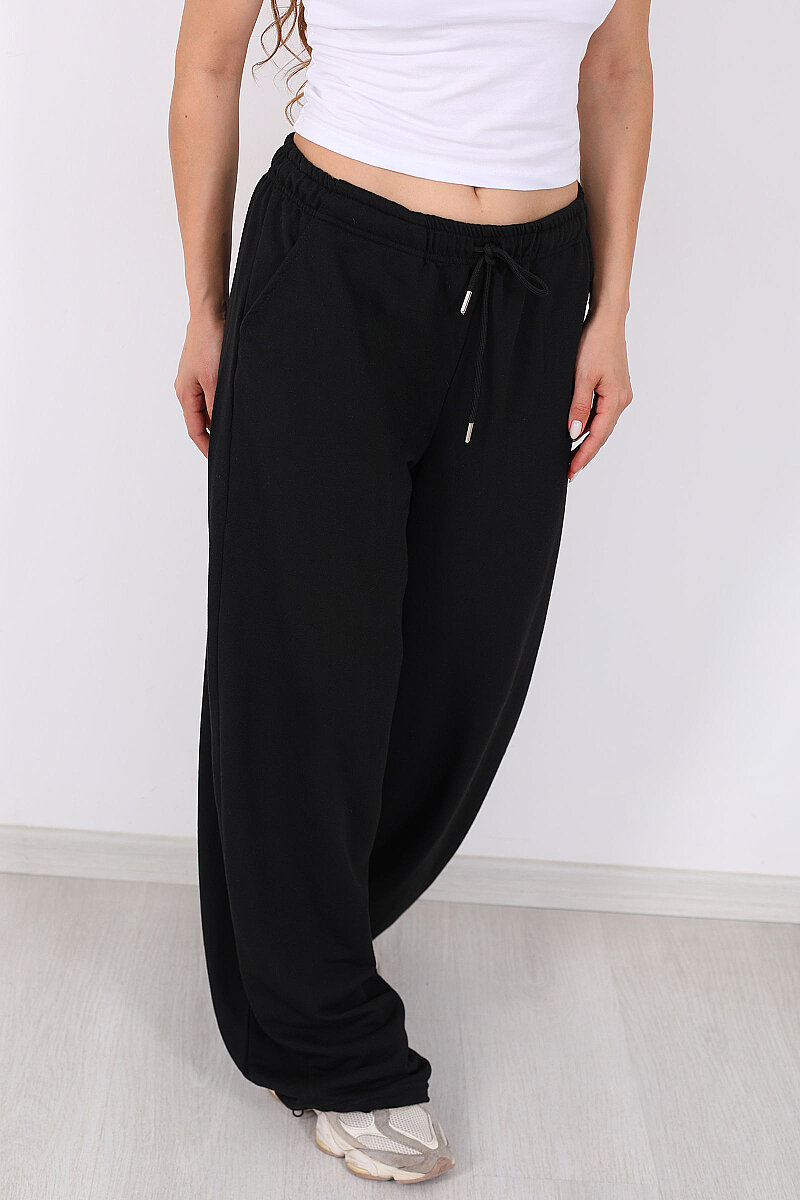 Beli Lastiklli Paça Stoperli Siyah Kadın Pantolon - 2