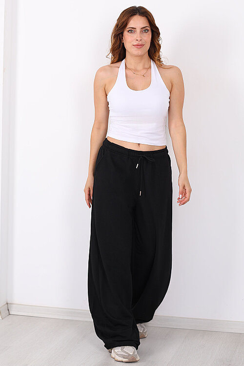 Beli Lastiklli Paça Stoperli Siyah Kadın Pantolon - 5