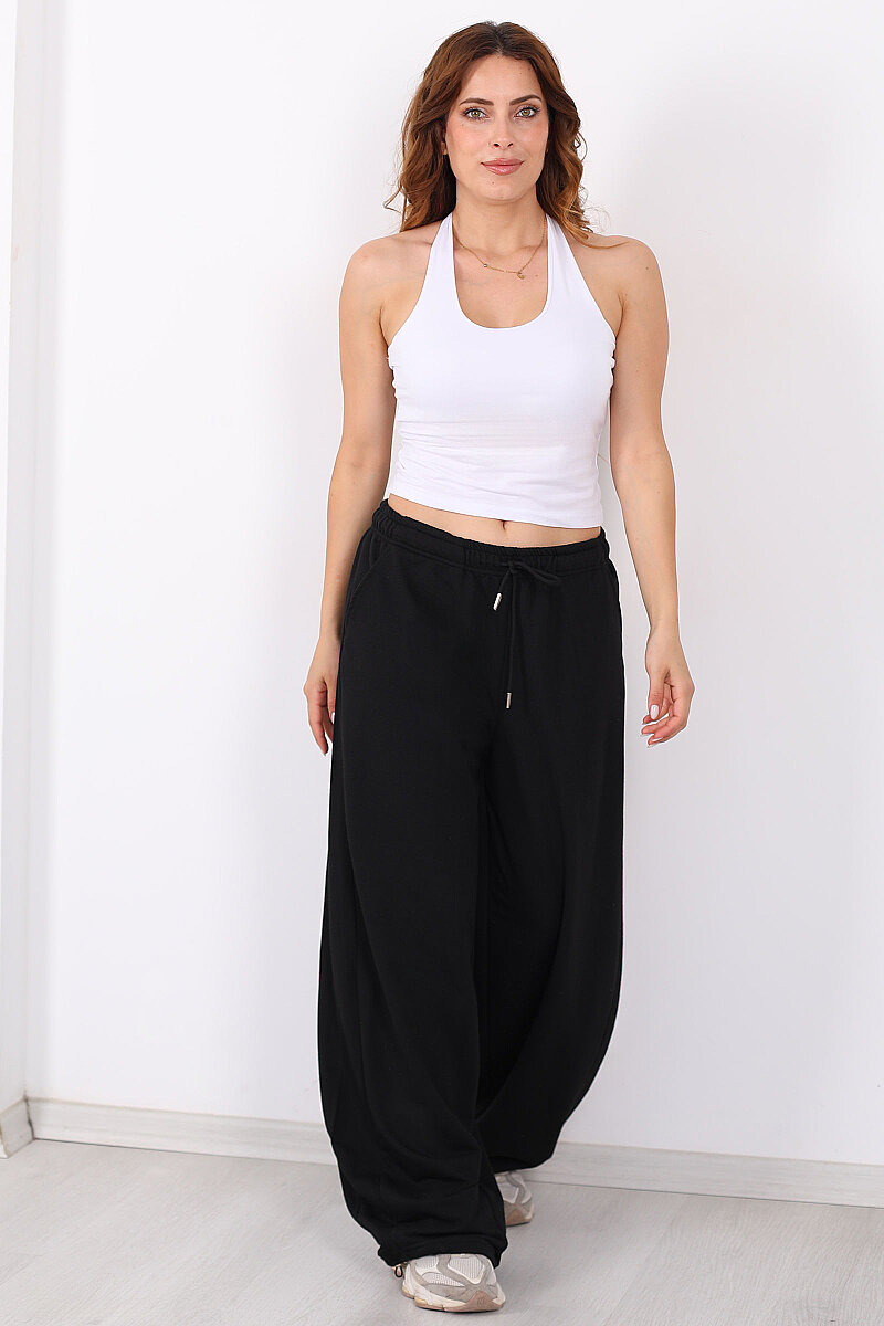 Beli Lastiklli Paça Stoperli Siyah Kadın Pantolon - 5