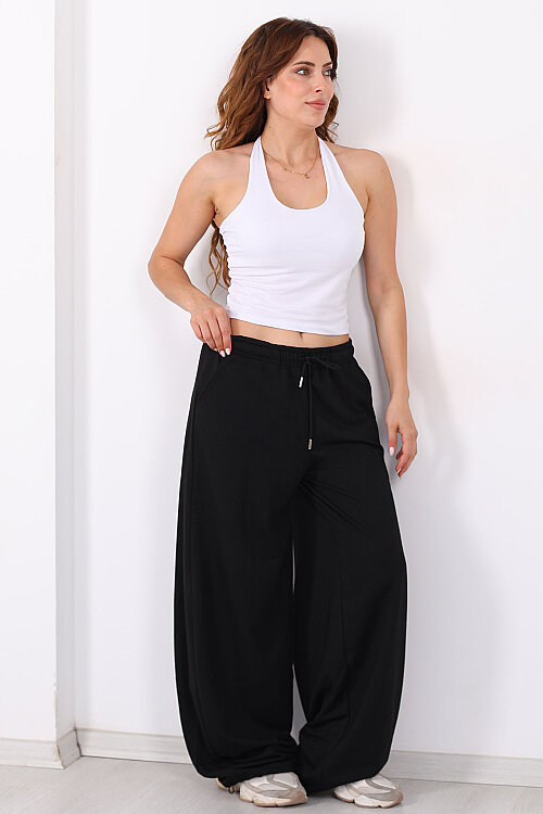 Beli Lastiklli Paça Stoperli Siyah Kadın Pantolon - 3