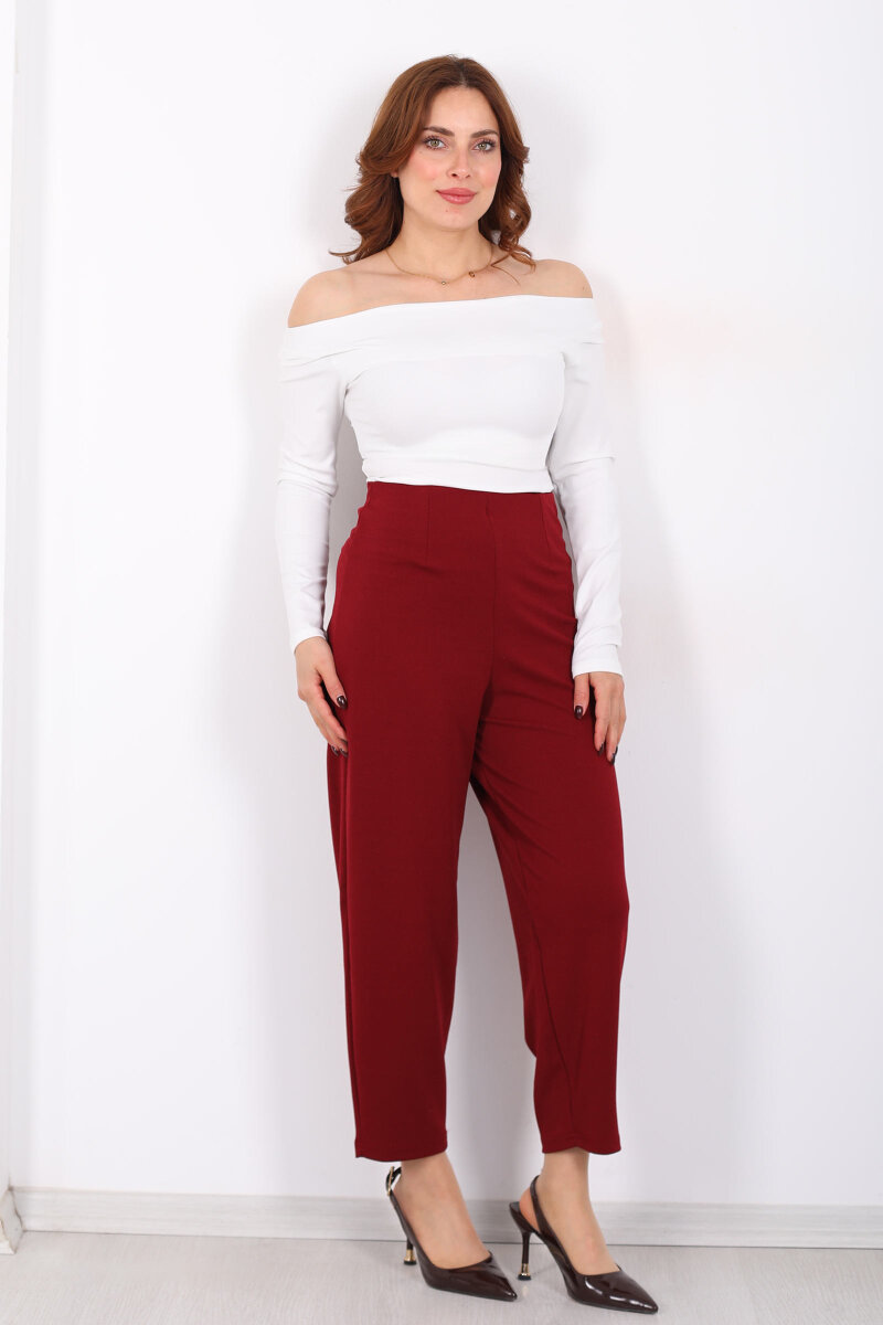 Beli Pensli Balon Bordo Kadın Krep Pantolon - 4