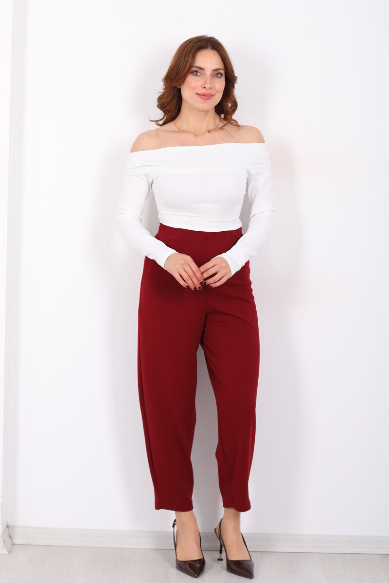 Beli Pensli Balon Bordo Kadın Krep Pantolon - 1