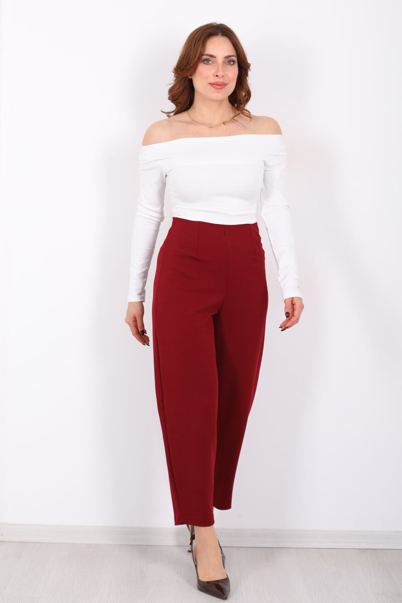 Beli Pensli Balon Bordo Kadın Krep Pantolon - 3
