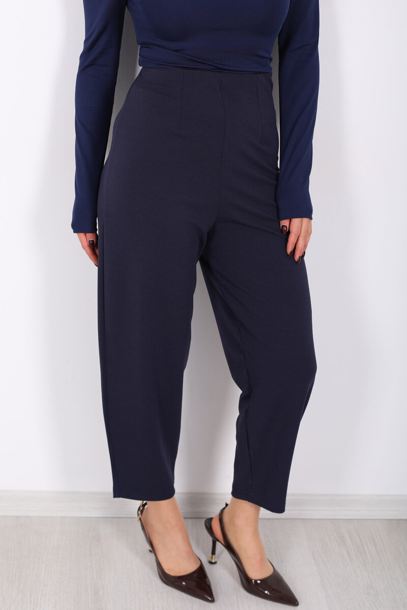 Beli Pensli Balon Lacivert Kadın Krep Pantolon - 2