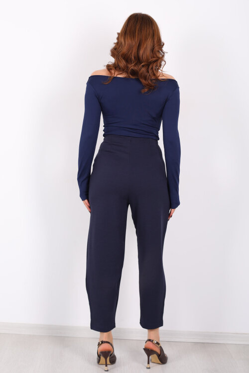 Beli Pensli Balon Lacivert Kadın Krep Pantolon - 5