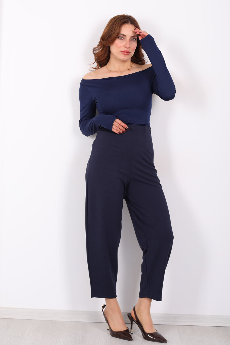 Beli Pensli Balon Lacivert Kadın Krep Pantolon - 1