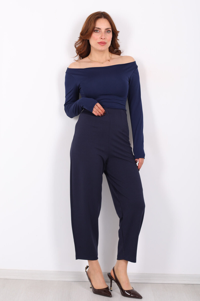 Beli Pensli Balon Lacivert Kadın Krep Pantolon - 4