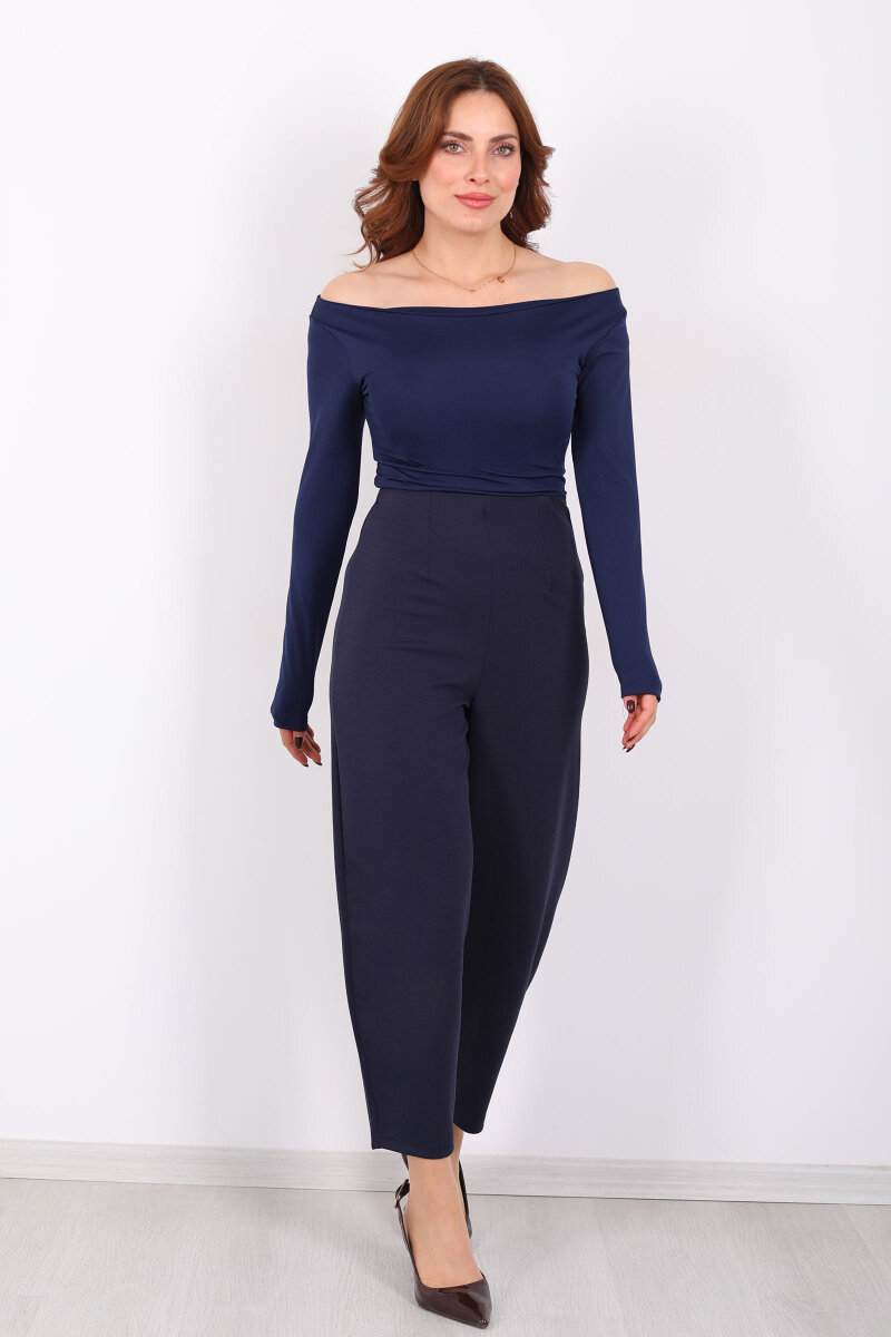 Beli Pensli Balon Lacivert Kadın Krep Pantolon - 3