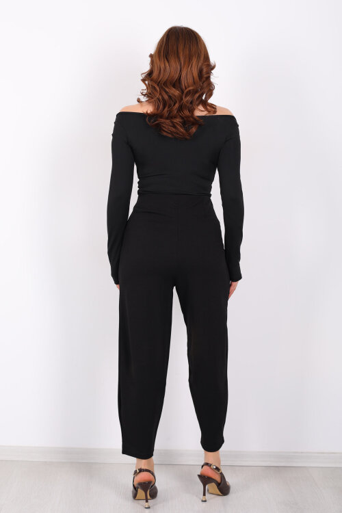 Beli Pensli Balon Siyah Kadın Krep Pantolon - 5