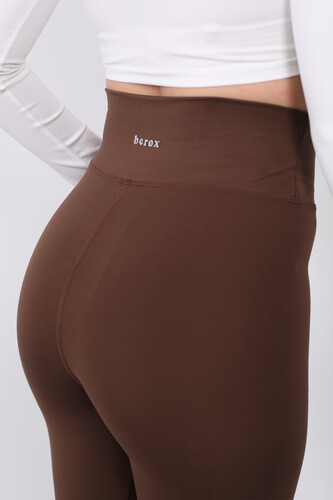 Berox Baskılı Ultra Yüksek Bel Belize Kahverengi Kadın Tayt - 3