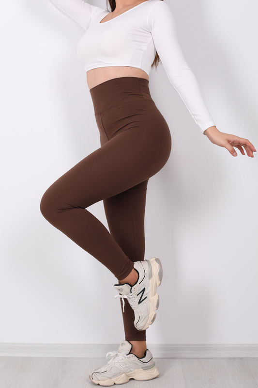 Berox Baskılı Ultra Yüksek Bel Belize Kahverengi Kadın Tayt - 2