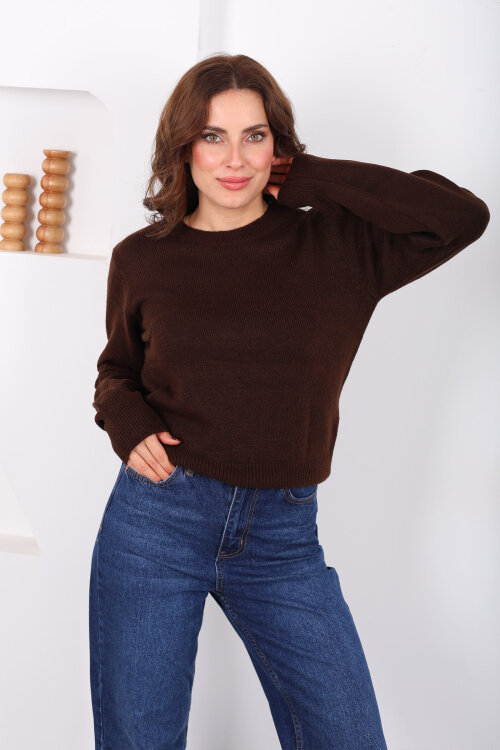 Bisiklet Yaka Acı Kahve Kadın Triko Kazak - Berox