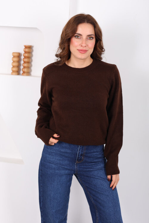 Bisiklet Yaka Acı Kahve Kadın Triko Kazak - 3