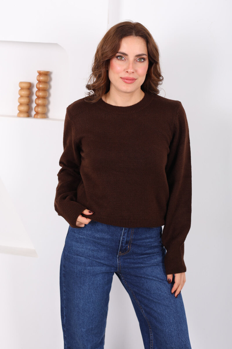 Bisiklet Yaka Acı Kahve Kadın Triko Kazak - 3