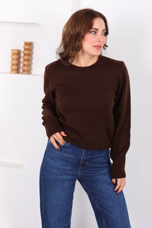 Bisiklet Yaka Acı Kahve Kadın Triko Kazak - Berox (1)