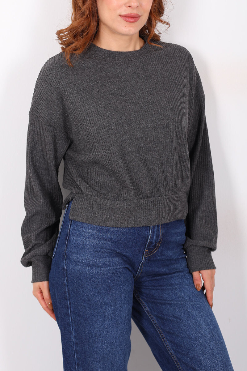 Bisiklet Yaka Antrasit Kadın Triko Kazak - 2