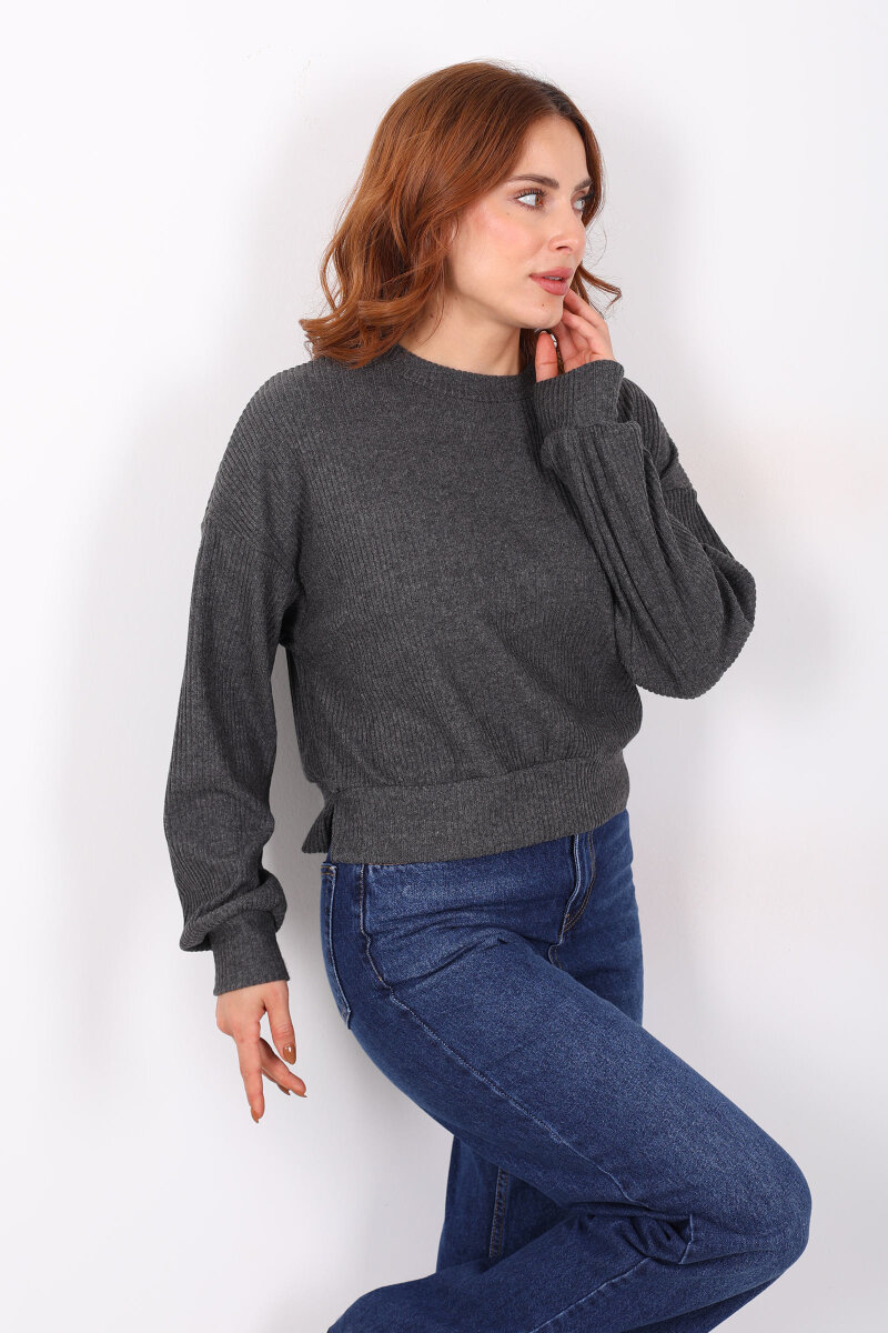 Bisiklet Yaka Antrasit Kadın Triko Kazak - 1