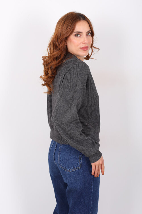 Bisiklet Yaka Antrasit Kadın Triko Kazak - 4