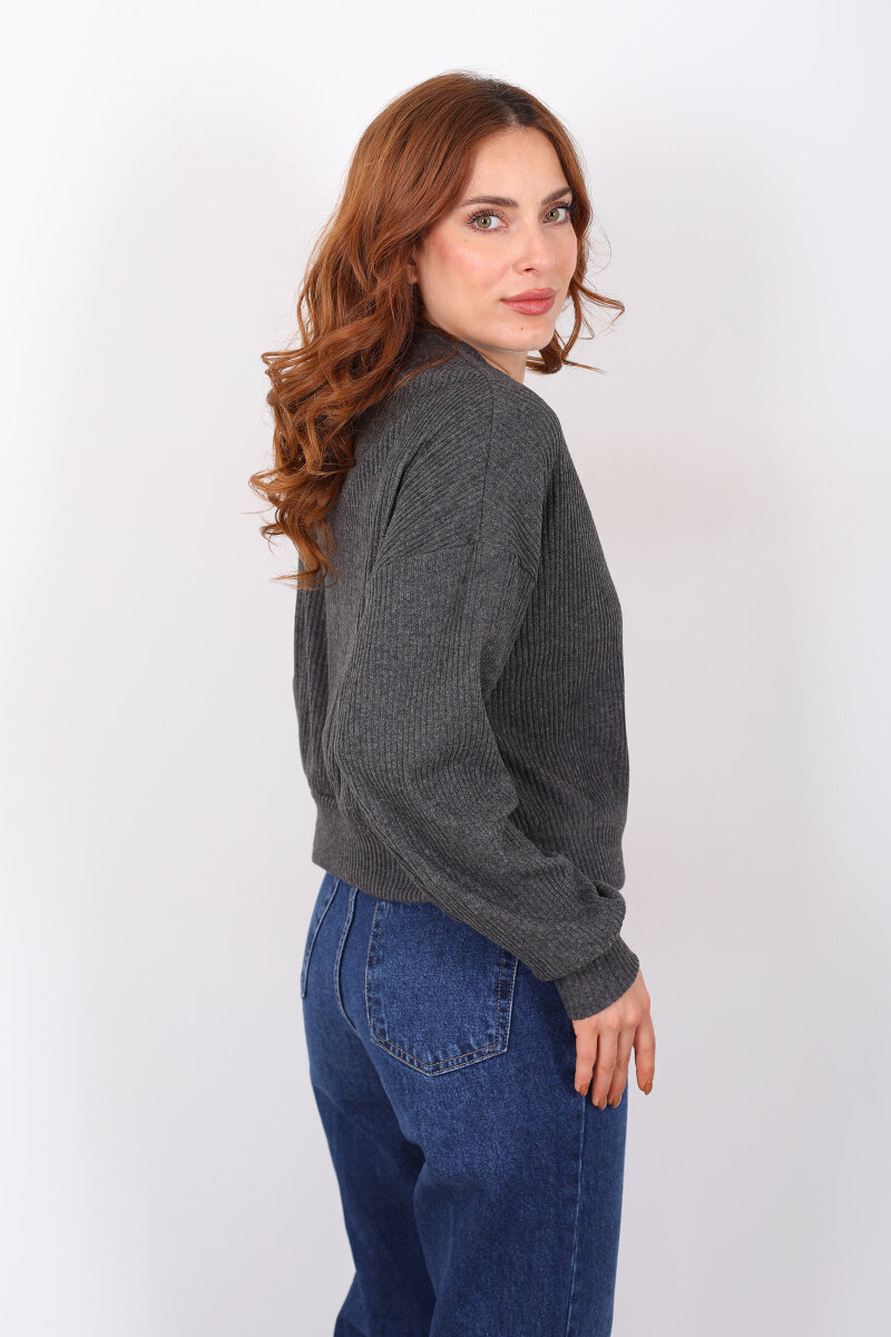 Bisiklet Yaka Antrasit Kadın Triko Kazak - 4