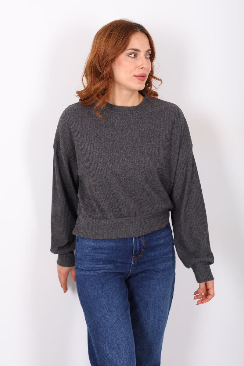 Bisiklet Yaka Antrasit Kadın Triko Kazak - 3