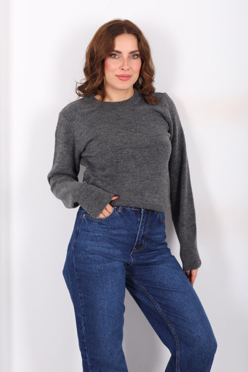 Bisiklet Yaka Antrasit Kadın Triko Kazak - 3