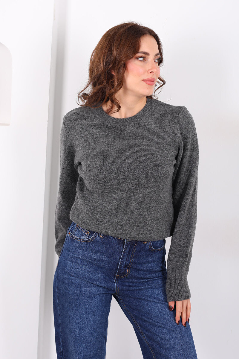 Bisiklet Yaka Antrasit Kadın Triko Kazak - 5