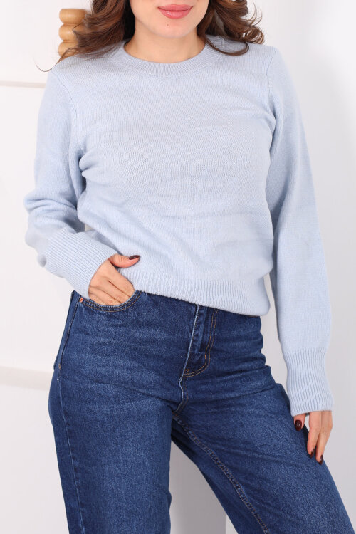 Bisiklet Yaka Bebe Mavisi Kadın Triko Kazak - Berox (1)