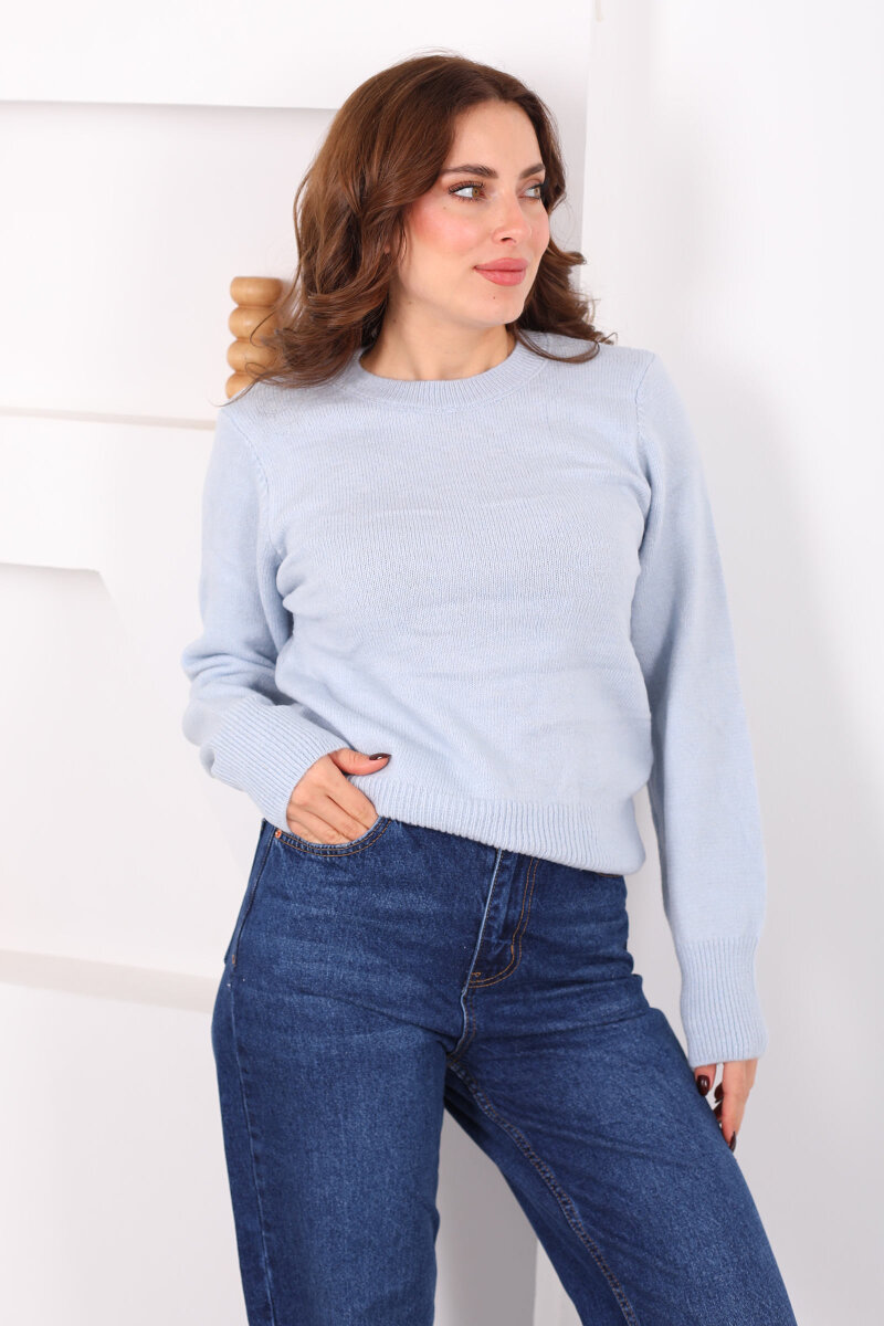 Bisiklet Yaka Bebe Mavisi Kadın Triko Kazak - 1