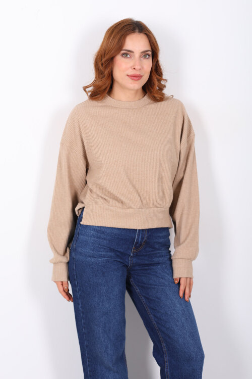 Bisiklet Yaka Bej Kadın Triko Kazak - 3