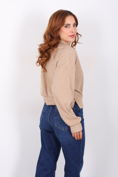 Bisiklet Yaka Bej Kadın Triko Kazak - 4