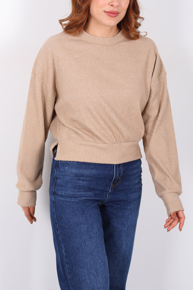 Bisiklet Yaka Bej Kadın Triko Kazak - 2