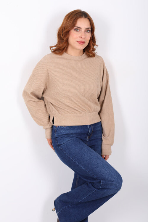 Bisiklet Yaka Bej Kadın Triko Kazak - Berox