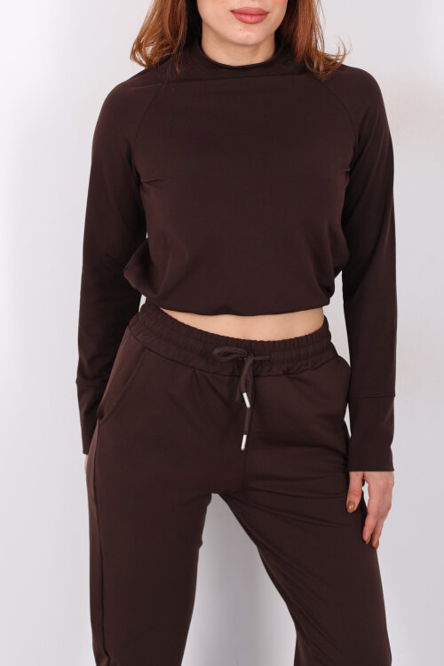 Bisiklet Yaka Belden Kordonlu Kadın Acı Kahve Belize Bluz - Berox (1)