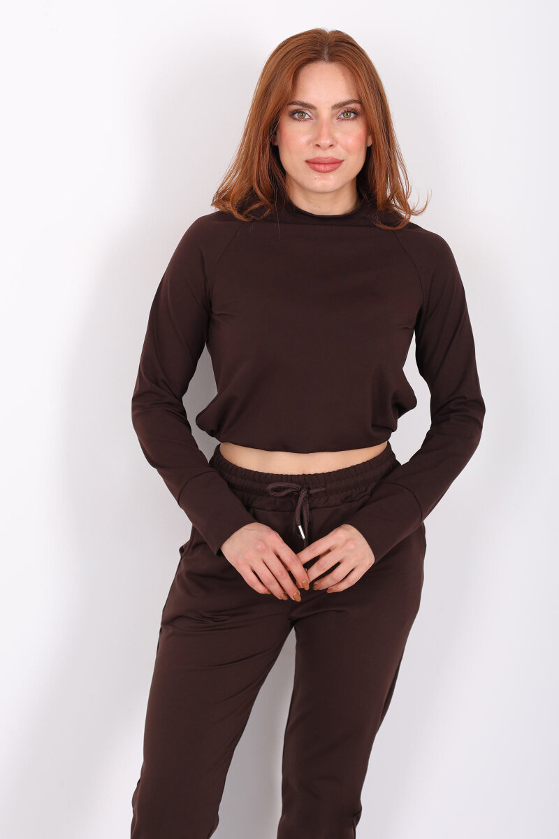 Bisiklet Yaka Belden Kordonlu Kadın Acı Kahve Belize Bluz - 3