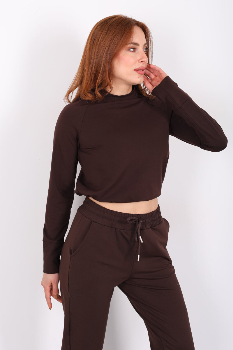 Bisiklet Yaka Belden Kordonlu Kadın Acı Kahve Belize Bluz - 1