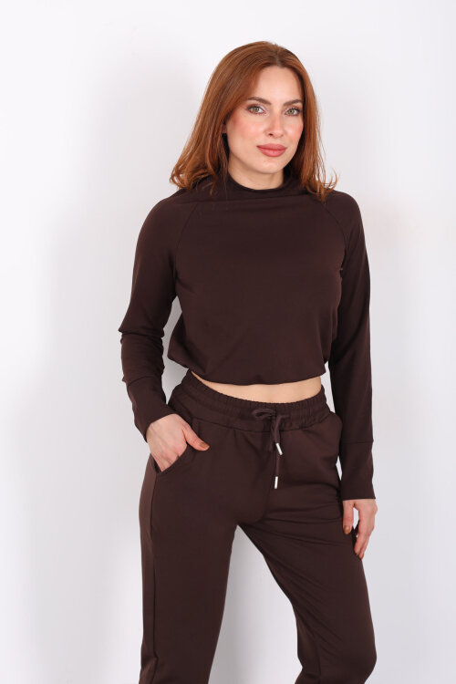 Bisiklet Yaka Belden Kordonlu Kadın Acı Kahve Belize Bluz - 5