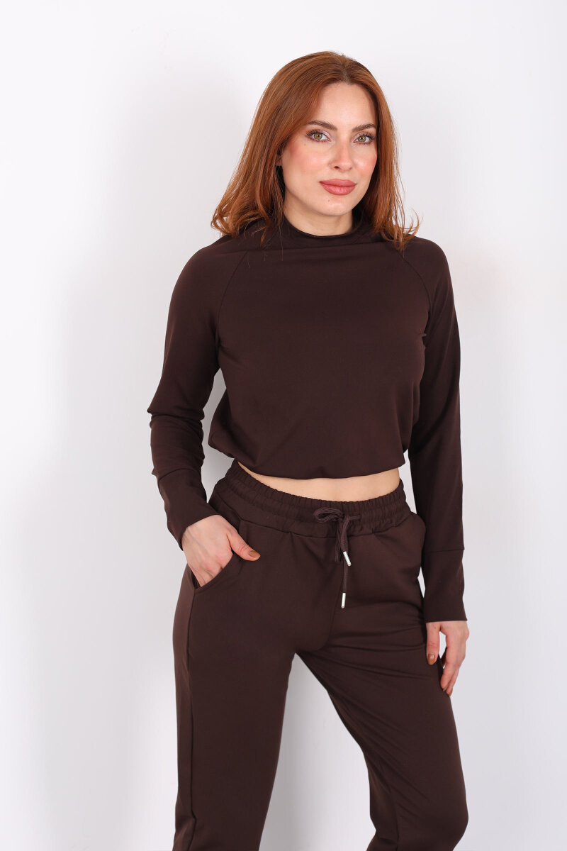 Bisiklet Yaka Belden Kordonlu Kadın Acı Kahve Belize Bluz - 5