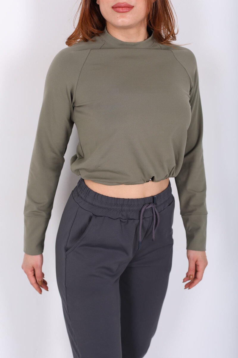 Bisiklet Yaka Belden Kordonlu Kadın Haki Belize Bluz - 2