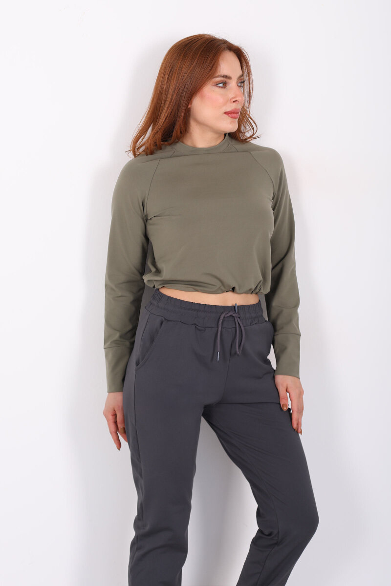 Bisiklet Yaka Belden Kordonlu Kadın Haki Belize Bluz - 3