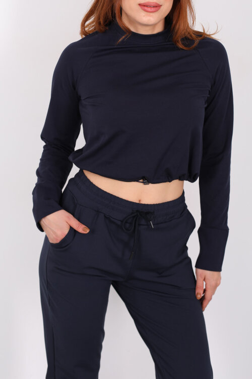 Bisiklet Yaka Belden Kordonlu Kadın Lacivert Belize Bluz - Berox (1)