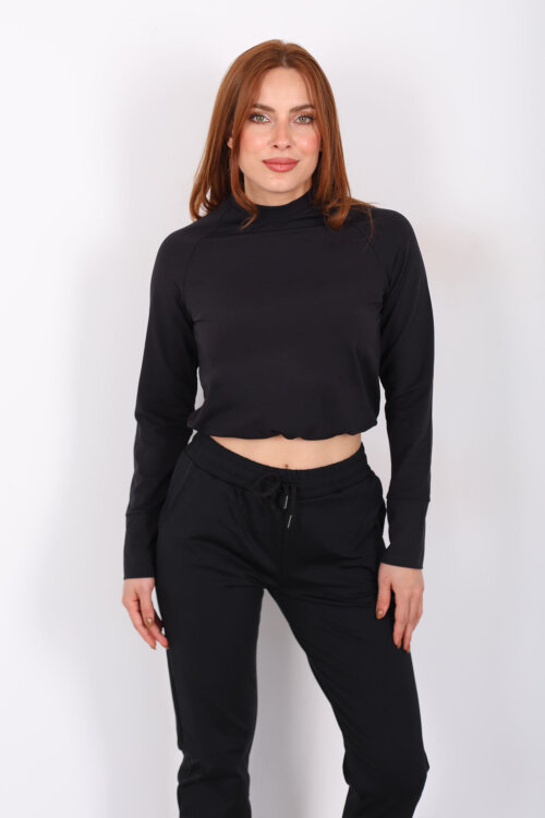 Bisiklet Yaka Belden Kordonlu Kadın Siyah Belize Bluz - 5