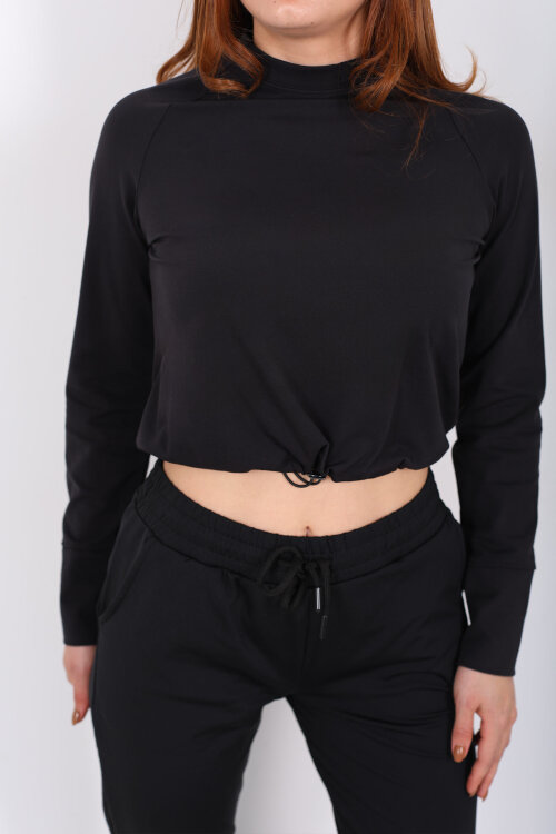 Bisiklet Yaka Belden Kordonlu Kadın Siyah Belize Bluz - Berox (1)