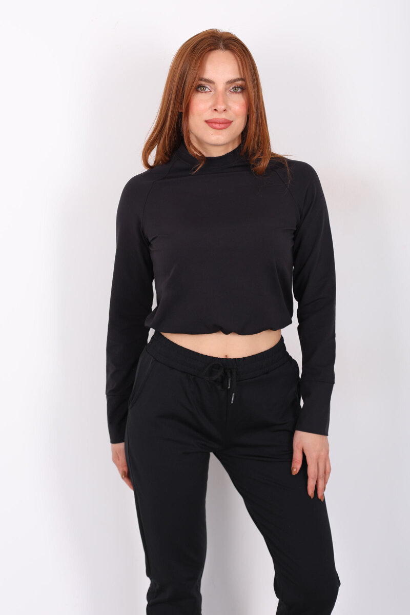 Bisiklet Yaka Belden Kordonlu Kadın Siyah Belize Bluz - 3